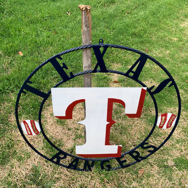 TEXAS RANGERS CUSTOM METAL VINTAGE CRAFT TEAM SIGN WHITE & RED & NAVY BLUE RING HANDMADE