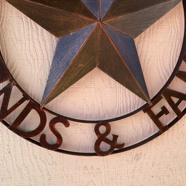 WELCOME FRIENDS FAMILY BARN METAL STAR WALL ART WESTERN HOME DECOR HANDMADE NEW