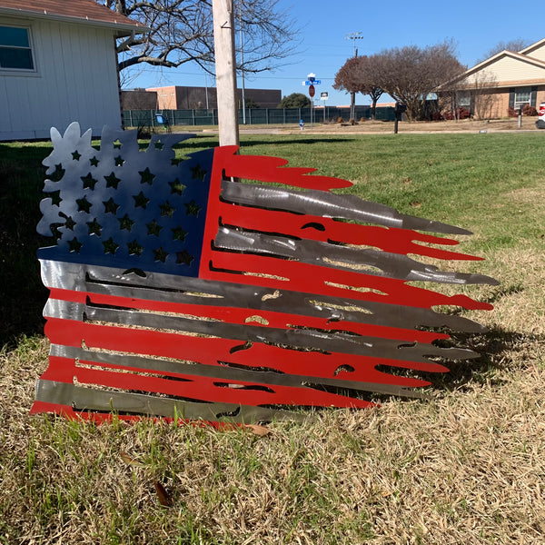 USA TATTERED AMERICAN FLAG METAL WALL ART WESTERN HOME DECOR HANDMADE NEW