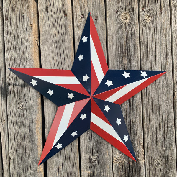 #EH11753 USA BARN STAR AMERICAN FLAG STAR RED WHITE & BLUE METAL STAR HANDMADE NEW 12",24",30"