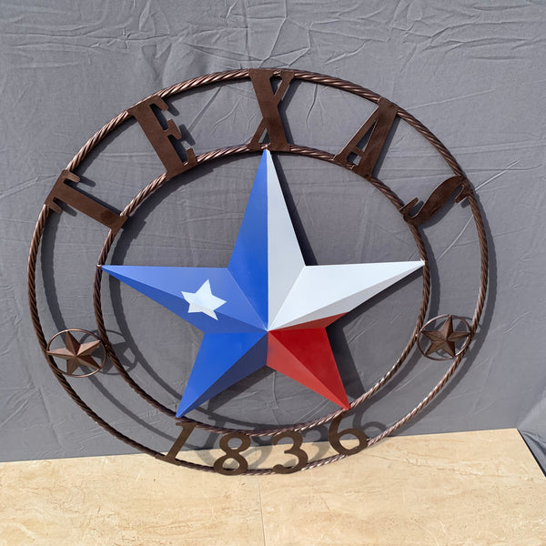 1836 TEXAS FLAG STAR RED WHITE BLUE TWISTED BRONZE RING WESTERN HOME DECOR HANDMADE NEW