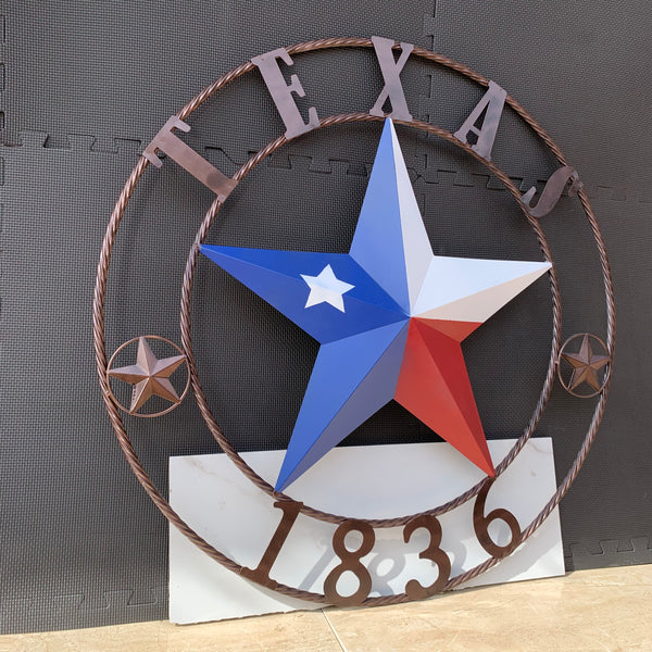 1836 TEXAS FLAG STAR RED WHITE BLUE TWISTED BRONZE RING WESTERN HOME DECOR HANDMADE NEW