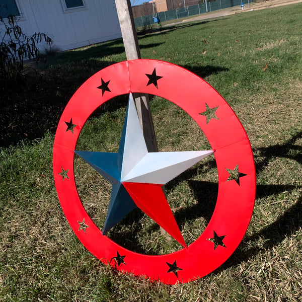 24" WIDE BAND RING BARN STAR METAL LONE STAR 3d WALL ART WESTERN HOME DECOR HANDMADE NEW #EH12758