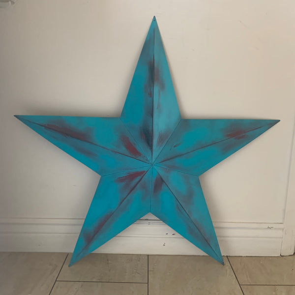 #EH10540 TURQUOISE DISTRESSED TWO TONE BARN STAR METAL ART WESTERN HOME DECOR HANDMADE NEW