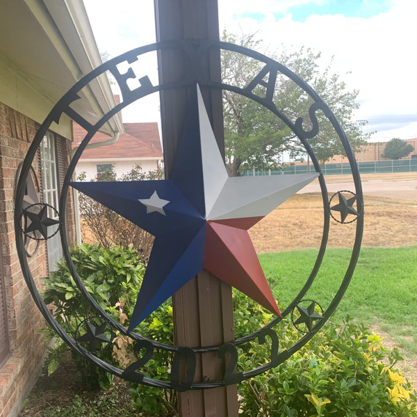 TEXAS 2022 STYLE CUSTOM NAME BARN STAR METAL LONESTAR 3d TWISTED BLACK ROPE RING WESTERN HOME DECOR   HANDMADE 24",32",36"