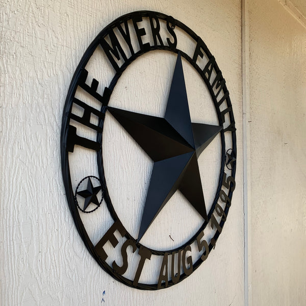 MYERS STYLE YOUR CUSTOM NAME STAR BARN STAR METAL LONE STAR WESTERN HOME DECOR RUSTIC BLACK HANDMADE 24",32",36",50"