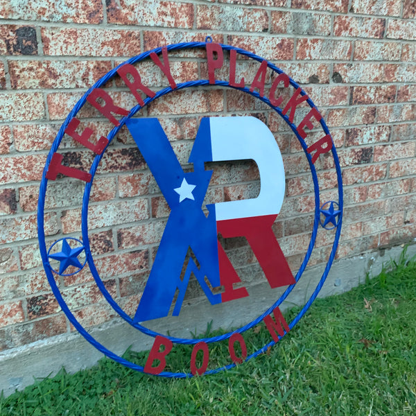 #EH11299 CUSTOM NAME XR ROOFING STYLE SIGN RED,WHITE & BLUE TEXAS FLAG LOGO HANDMADE