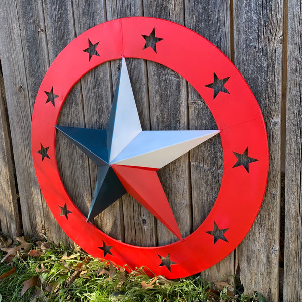 24" WIDE BAND RING BARN STAR METAL LONE STAR 3d WALL ART WESTERN HOME DECOR HANDMADE NEW #EH12758