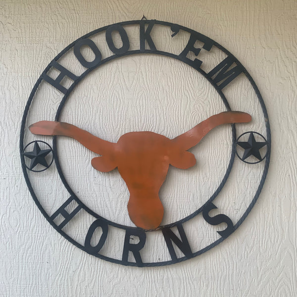 HOOKEM HORNS WITH LONE STAR TEXAS LONGHORNS HOOK EM METAL CUSTOM VINTAGE CRAFT WALL ART TEAM SIGN HANDMADE