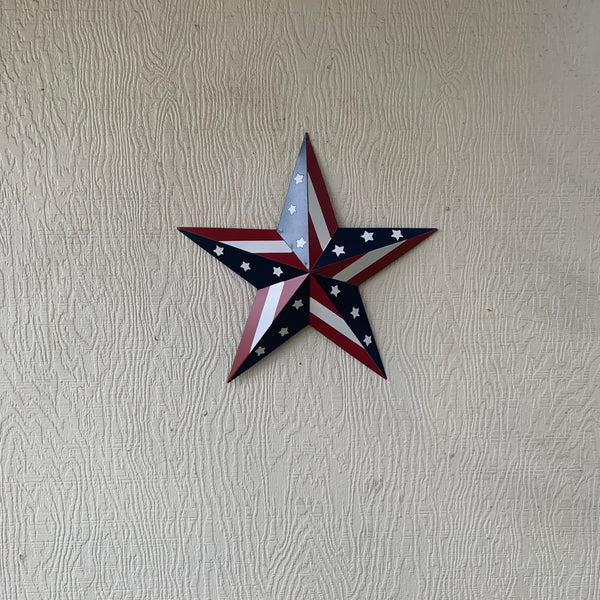 #EH11753 USA BARN STAR AMERICAN FLAG STAR RED WHITE & BLUE METAL STAR HANDMADE NEW 12",24",30"