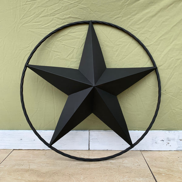 RUSTIC BLACK BARN STAR METAL LONE STAR 3d TWISTED ROPE RING WESTERN HOME DECOR HANDMADE NEW 12",16",24",32",36"-#EH10608