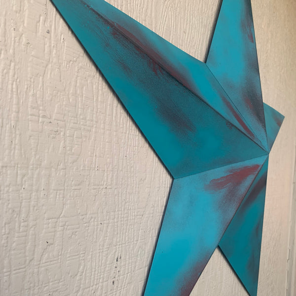 #EH10540 TURQUOISE DISTRESSED TWO TONE BARN STAR METAL ART WESTERN HOME DECOR HANDMADE NEW