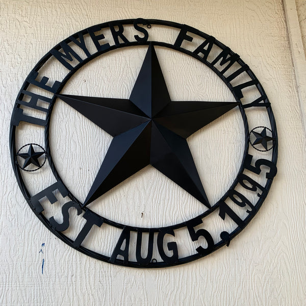 MYERS STYLE YOUR CUSTOM NAME STAR BARN STAR METAL LONE STAR WESTERN HOME DECOR RUSTIC BLACK HANDMADE 24",32",36",50"