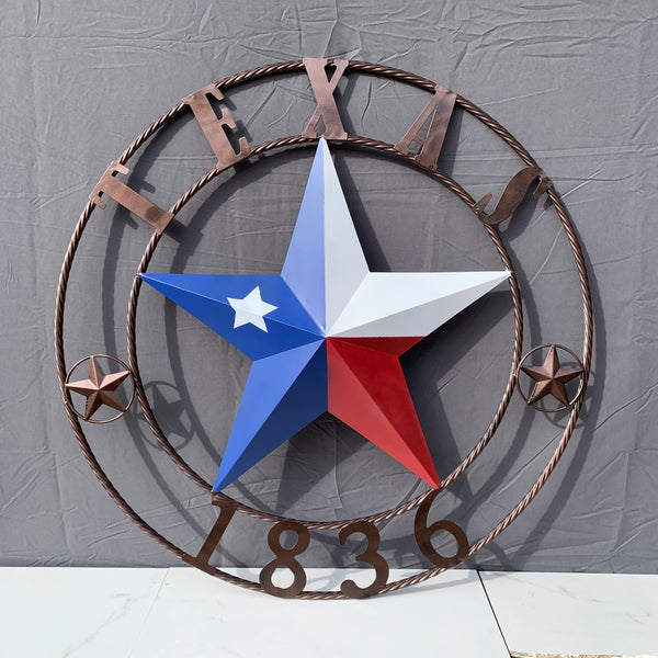 1836 TEXAS FLAG STAR RED WHITE BLUE TWISTED BRONZE RING WESTERN HOME DECOR HANDMADE NEW
