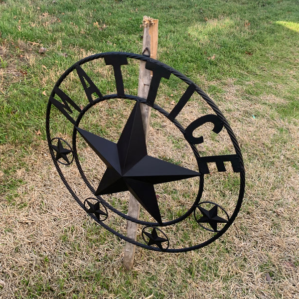 MATTICE STYLE BLACK STAR YOUR CUSTOM NAME BARN METAL STAR 3d TWISTED ROPE RING WESTERN HOME DECOR HANDMADE 24",32",36",50"