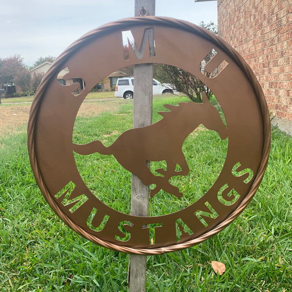 SMU MUSTANGS HAMMERED COPPER METAL CUSTOM VINTAGE CRAFT WALL ART TEAM SIGN HANDMADE