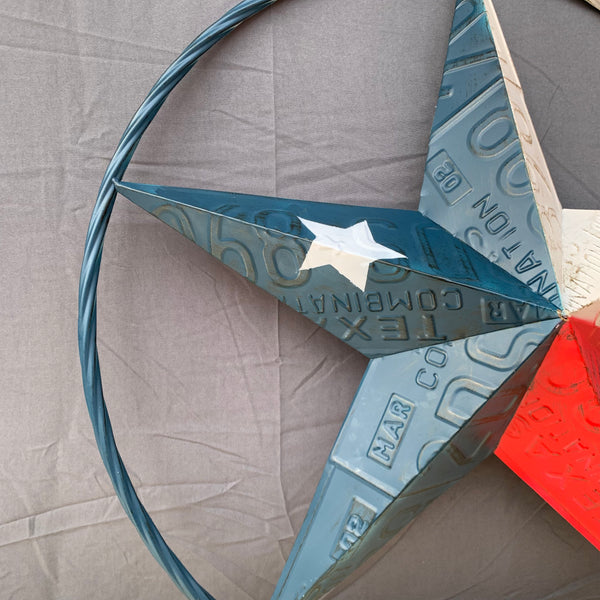 TEXAS LICENSE PLATE STAR RED WHITE & BLUE BARN METAL LONE STAR WESTERN HOME DECOR HANDMADE NEW 12",16",24",32",36"