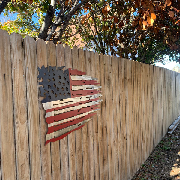USA TATTERED AMERICAN FLAG METAL WALL ART WESTERN HOME DECOR HANDMADE NEW