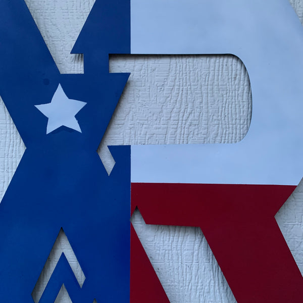#EH11299 CUSTOM NAME XR ROOFING STYLE SIGN RED,WHITE & BLUE TEXAS FLAG LOGO HANDMADE