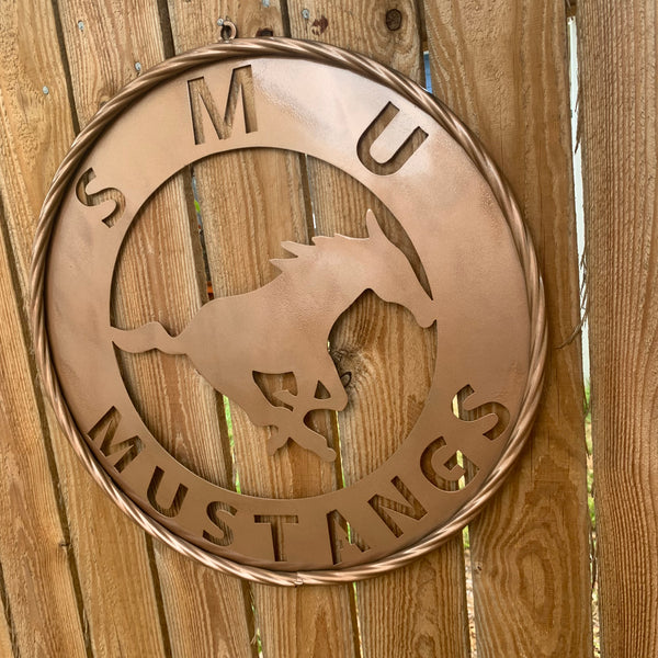 SMU MUSTANGS HAMMERED COPPER METAL CUSTOM VINTAGE CRAFT WALL ART TEAM SIGN HANDMADE