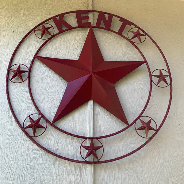 KENT STYLE YOUR CUSTOM STAR METAL NAME RUSTIC BURGUNDY RED CUSTOM 3d STAR METAL NAME BARN STAR TWISTED ROPE RING DESIGN METAL WALL ART HOME DECOR ANY SIZE