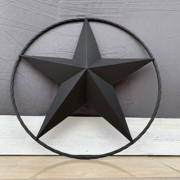 RUSTIC BLACK BARN STAR METAL LONE STAR 3d TWISTED ROPE RING WESTERN HOME DECOR HANDMADE NEW 12",16",24",32",36"-#EH10608