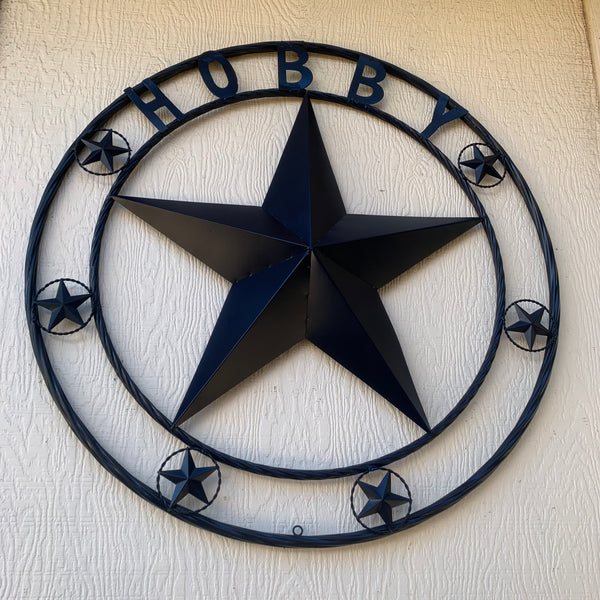 HOBBY STYLE CUSTOM NAME STAR BARN METAL STAR 3d TWISTED ROPE RING WESTERN HOME DECOR RUSTIC NAVY BLUE HANDMADE 24",32",36",50"