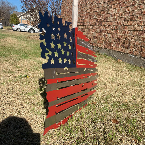 USA TATTERED AMERICAN FLAG METAL WALL ART WESTERN HOME DECOR HANDMADE NEW