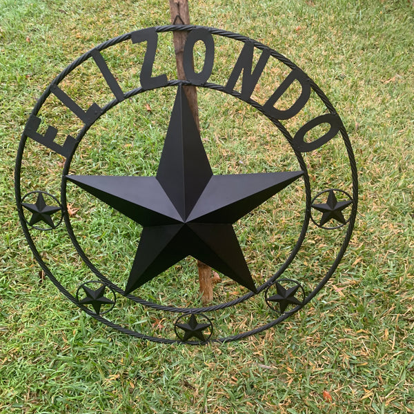 ELIZONDO STYLE CUSTOM NAME STAR BARN METAL STAR 3d TWISTED ROPE RING WESTERN HOME DECOR RUSTIC BLACK HANDMADE 24",32",36",50"