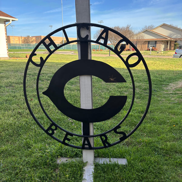 CHICAGO BEARS CUSTOM METAL VINTAGE CRAFT SIGN TEAM RISTIC BLACK HANDMADE