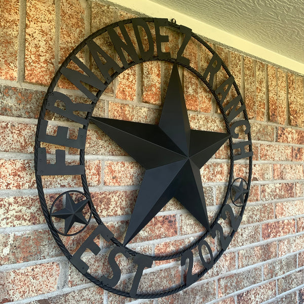 FERNANDEZ RANCH STYLE YOUR CUSTOM NAME STAR BARN STAR METAL LONE STAR WESTERN HOME DECOR RUSTIC BLACK HANDMADE 24",32",36",50"