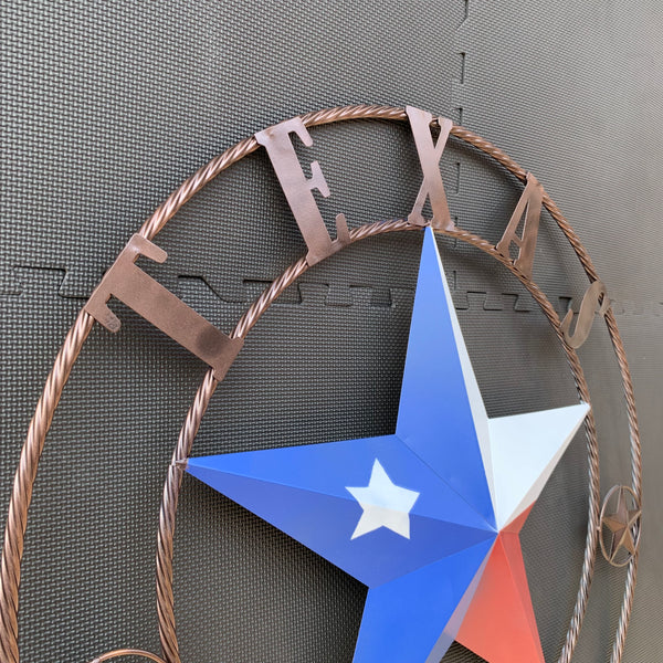 1836 TEXAS FLAG STAR RED WHITE BLUE TWISTED BRONZE RING WESTERN HOME DECOR HANDMADE NEW