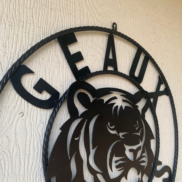 GEAUX TIGERS BLACK CUSTOM METAL VINTAGE CRAFT SIGN TEAM HANDMADE