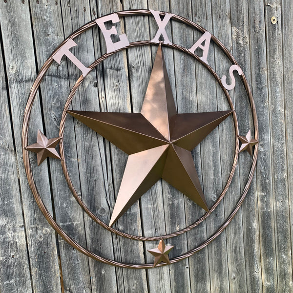 TEXAS LONESTAR WITH 3 SMALL STARS BARN STAR METAL RUSTIC BRONZE COPPER TWISTED ROPE RING WESTERN HOME DECOR HANDMADE NEW