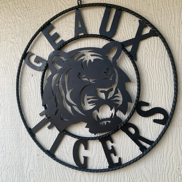 GEAUX TIGERS BLACK CUSTOM METAL VINTAGE CRAFT SIGN TEAM HANDMADE
