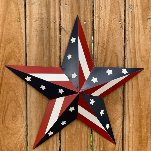 #EH11753 USA BARN STAR AMERICAN FLAG STAR RED WHITE & BLUE METAL STAR HANDMADE NEW 12",24",30"