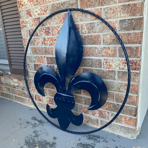 #EH10764 NAVY BLUE 24",36" FLEUR DE LIS METAL WALL ART SIGN WESTERN HOME DECOR HANDMADE NEW