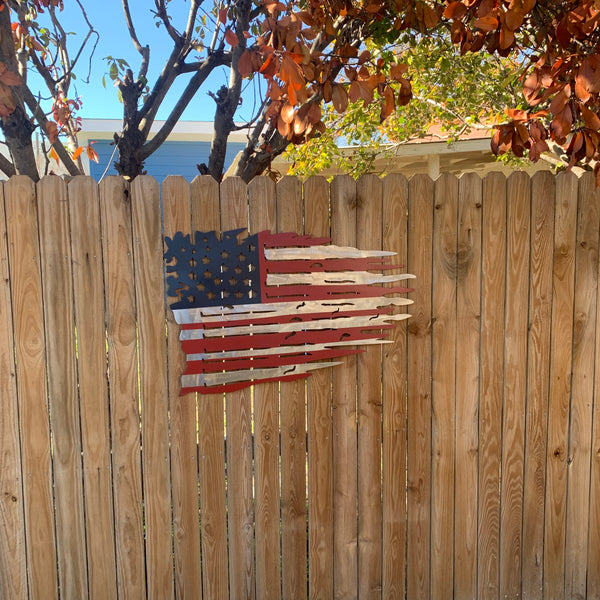 USA TATTERED AMERICAN FLAG METAL WALL ART WESTERN HOME DECOR HANDMADE NEW