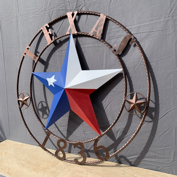 1836 TEXAS FLAG STAR RED WHITE BLUE TWISTED BRONZE RING WESTERN HOME DECOR HANDMADE NEW