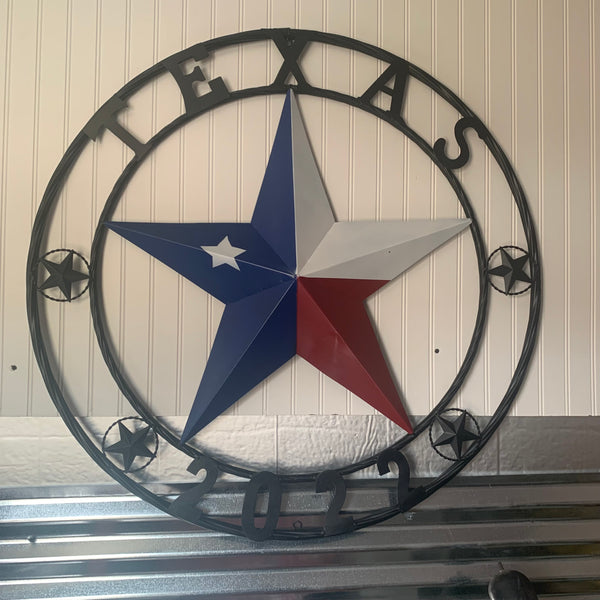 TEXAS 2022 STYLE CUSTOM NAME BARN STAR METAL LONESTAR 3d TWISTED BLACK ROPE RING WESTERN HOME DECOR   HANDMADE 24",32",36"