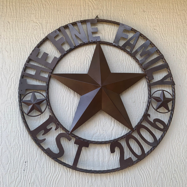 FINE FAMILY STYLE YOUR CUSTOM NAME STAR BARN STAR METAL LONE STAR WESTERN HOME DECOR RUSTIC BRONZE HANDMADE 24",32",36",50"