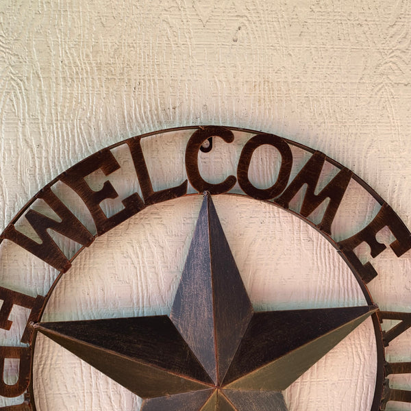 WELCOME FRIENDS FAMILY BARN METAL STAR WALL ART WESTERN HOME DECOR HANDMADE NEW