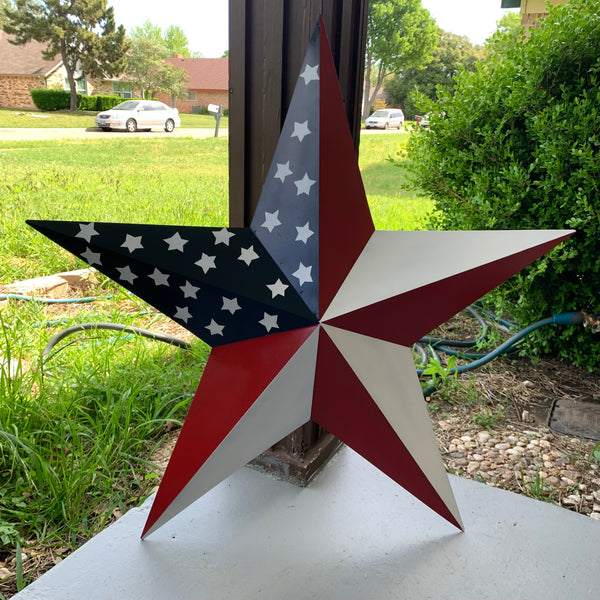 USA FLAG STAR STYLE# 5 RED WHITE & BLUE AMERICANA METAL BARN STAR WALL ART HANDMADE TO ORDER NEW