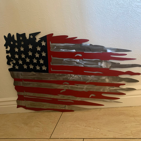 USA TATTERED AMERICAN FLAG METAL WALL ART WESTERN HOME DECOR HANDMADE NEW