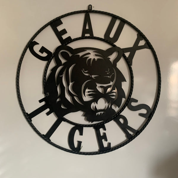 GEAUX TIGERS BLACK CUSTOM METAL VINTAGE CRAFT SIGN TEAM HANDMADE