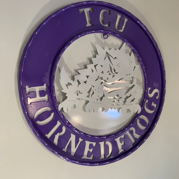 18",24",32" TCU HORNED FROGS CUSTOM METAL VINTAGE CRAFT TEAM SIGN WESTERN HOME DECOR HANDMADE