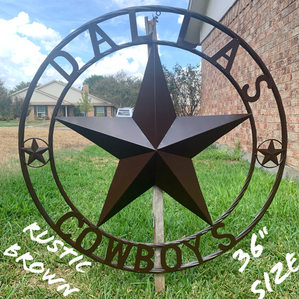 36" DALLAS COWBOYS RUSTIC BROWN BARN STAR METAL LONE STAR WALL ART WESTERN HOME DECOR HANDMADE