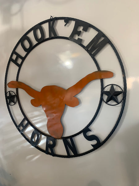 HOOKEM HORNS WITH LONE STAR TEXAS LONGHORNS HOOK EM METAL CUSTOM VINTAGE CRAFT WALL ART TEAM SIGN HANDMADE