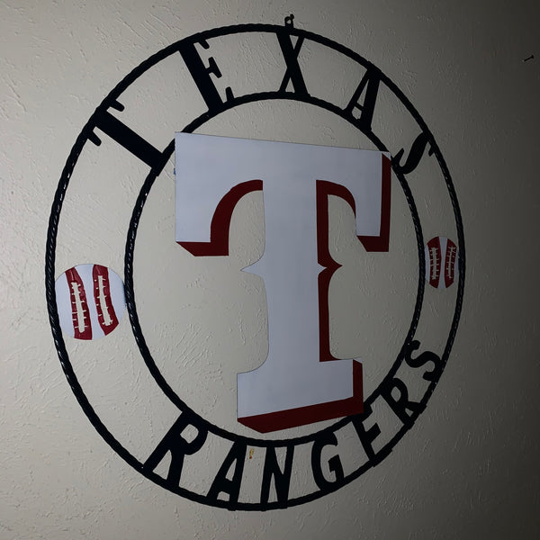 TEXAS RANGERS CUSTOM METAL VINTAGE CRAFT TEAM SIGN WHITE & RED & NAVY BLUE RING HANDMADE