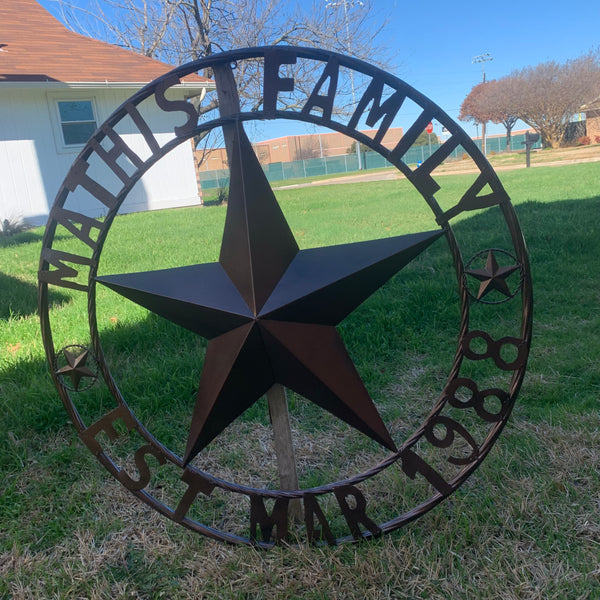 MATHIS STYLE CUSTOM NAME STAR BARN STAR 3d METAL LONESTAR TWISTED ROPE RING WESTERN HOME DECOR RUSTIC BRONZE COPPER HANDMADE 24",32",36",50"